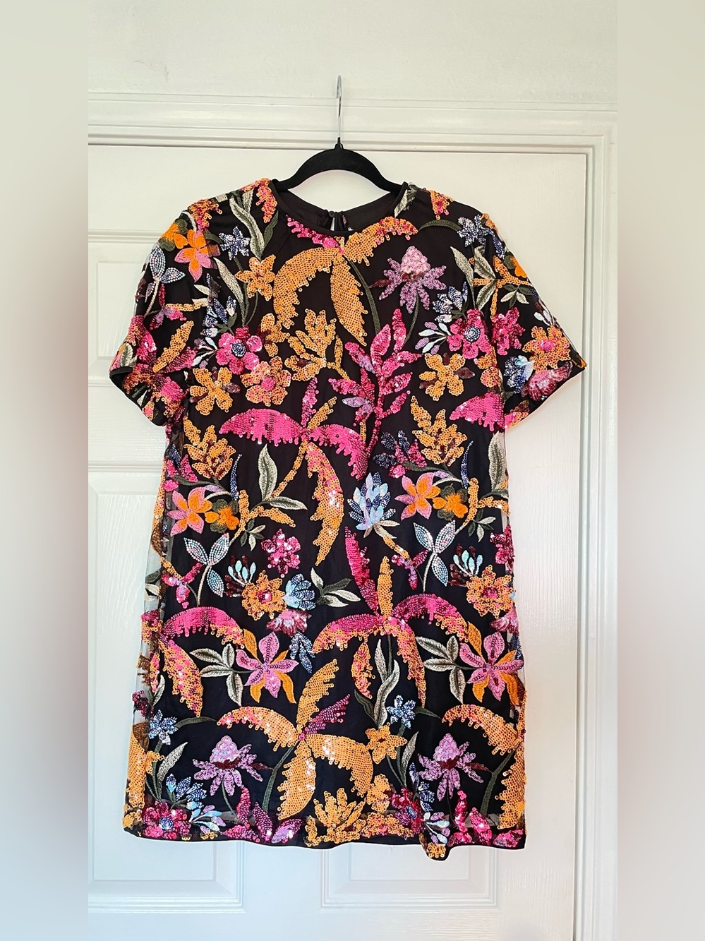 Baltic Born Black Sequin Floral Tunic with Pink, Gold & Blue Embroidery
